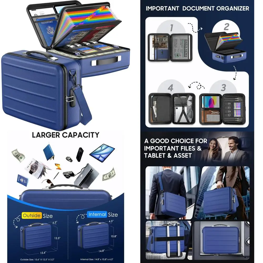 

Портативный запираемый жесткий футляр для документов для безопасного хранения дорожных и домашних документов, темно-синий