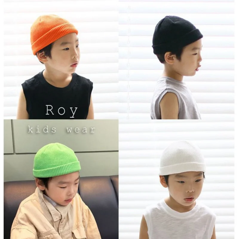 Korean Fashion Labeling Men's and Women's Same Fluorescent Color Skullcap Autumn and Winter New Hip Hop Woolen Cap Sleeve Cap Ch