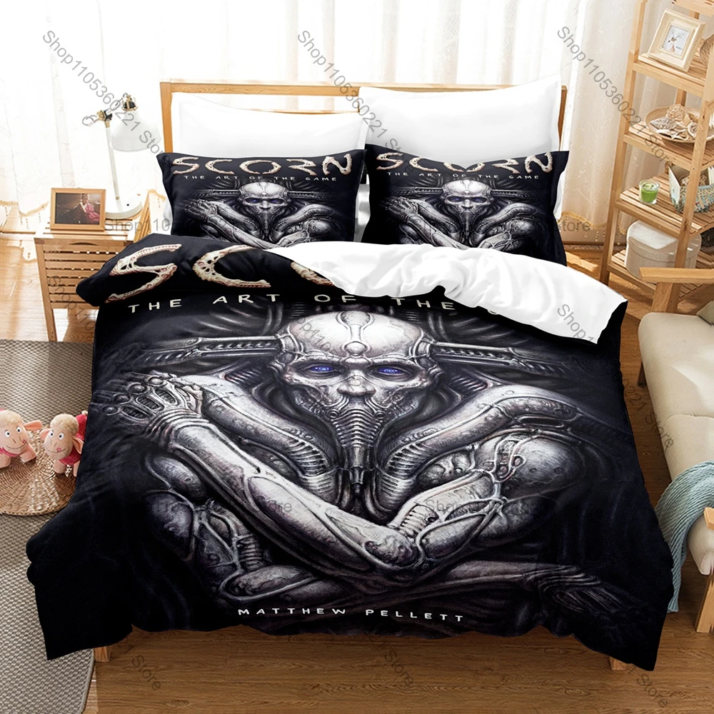 

Scorn Game Horror Bedding Set, Duvet Cover & 2 Pillowcases, Giger Style Sci-Fi Body Horror Design All Season Bedding