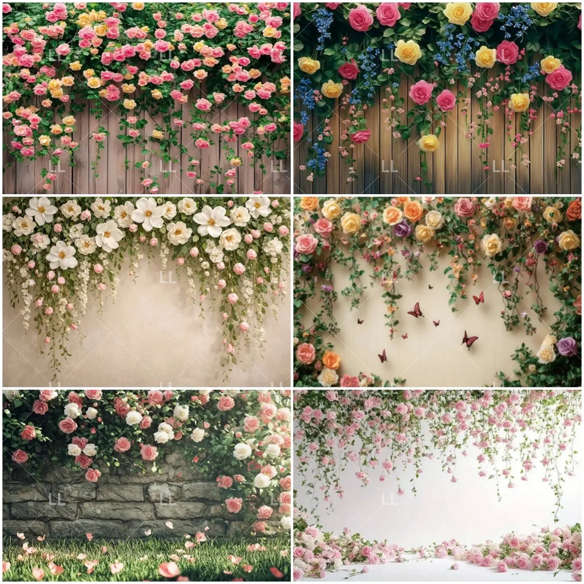 

Pink Flowers Wall Hanging Garden Photography Backdrop Nature Wood Fence Background Wedding Bridal Marriage Ceremony Baby Shower