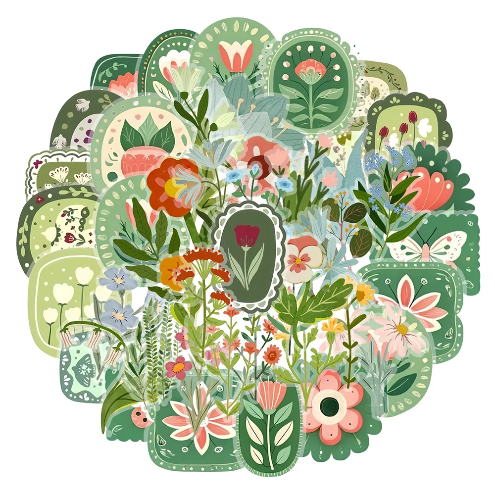 

10/30/50pcs Vintage Cartoon Plant Flowers Stickers Transparent Aesthetic Decals DIY Stationery Suitcase Laptop Cute PET Sticker