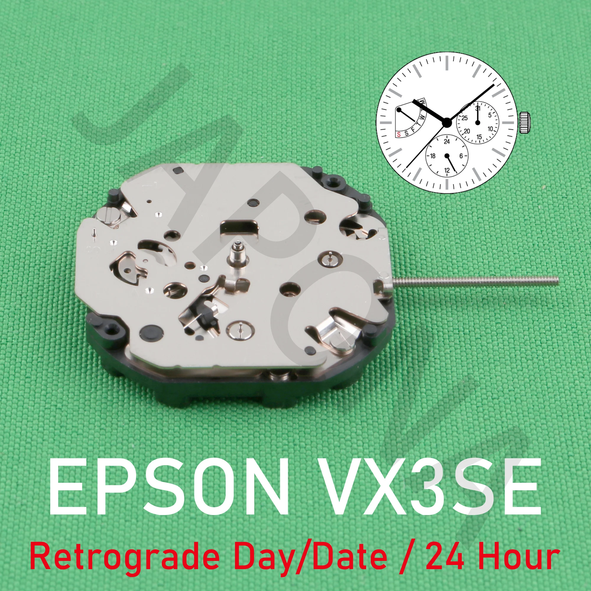 VX3S movement epson VX3SE movement Quartz 10 1/2''' Slim Movement / 3 hands  and 3 eyes with Retrograde day / Date/24 hour