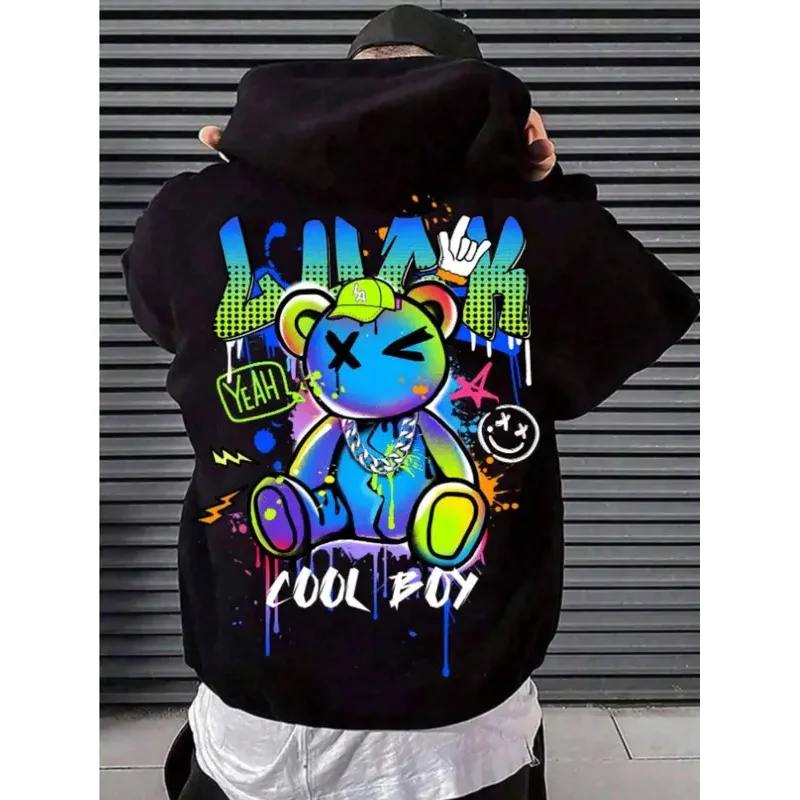 

Высокий дизайн, новая мужская осенняя красочная удобная мягкая толстовка с рисунком медведя и буквенным принтом, уличный универсальный топ