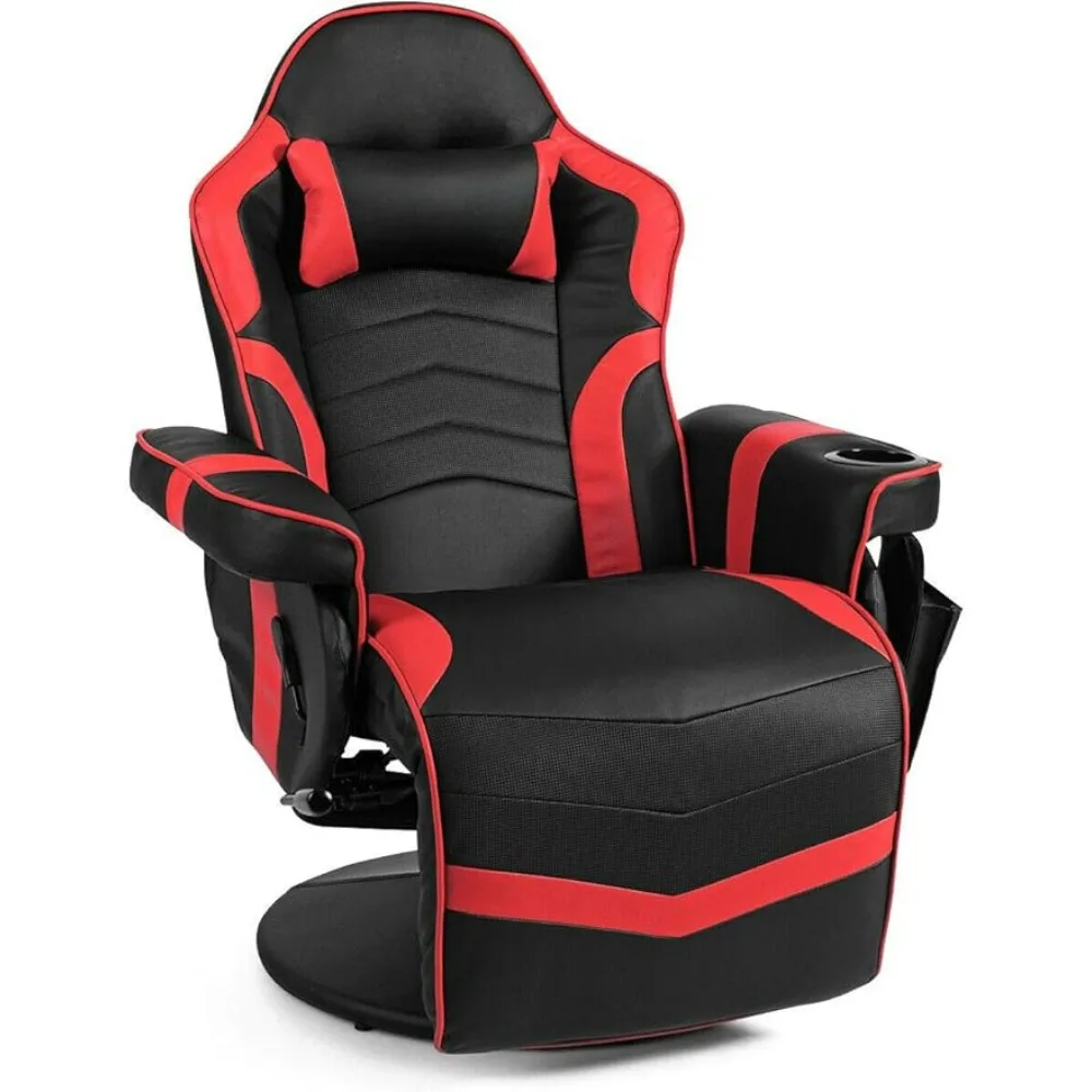 

Massage Gaming Chair, Adjustable Backrest and Footrest, Ergonomic High Back PU Leather, Cup Holder, Side Pouch, Gaming Recliner