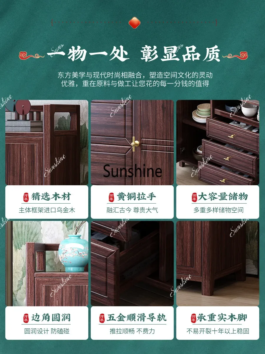 Solid wood two-door dining side cabinet integrated against the wall New Chinese light luxury restaurant tableware cabinetX
