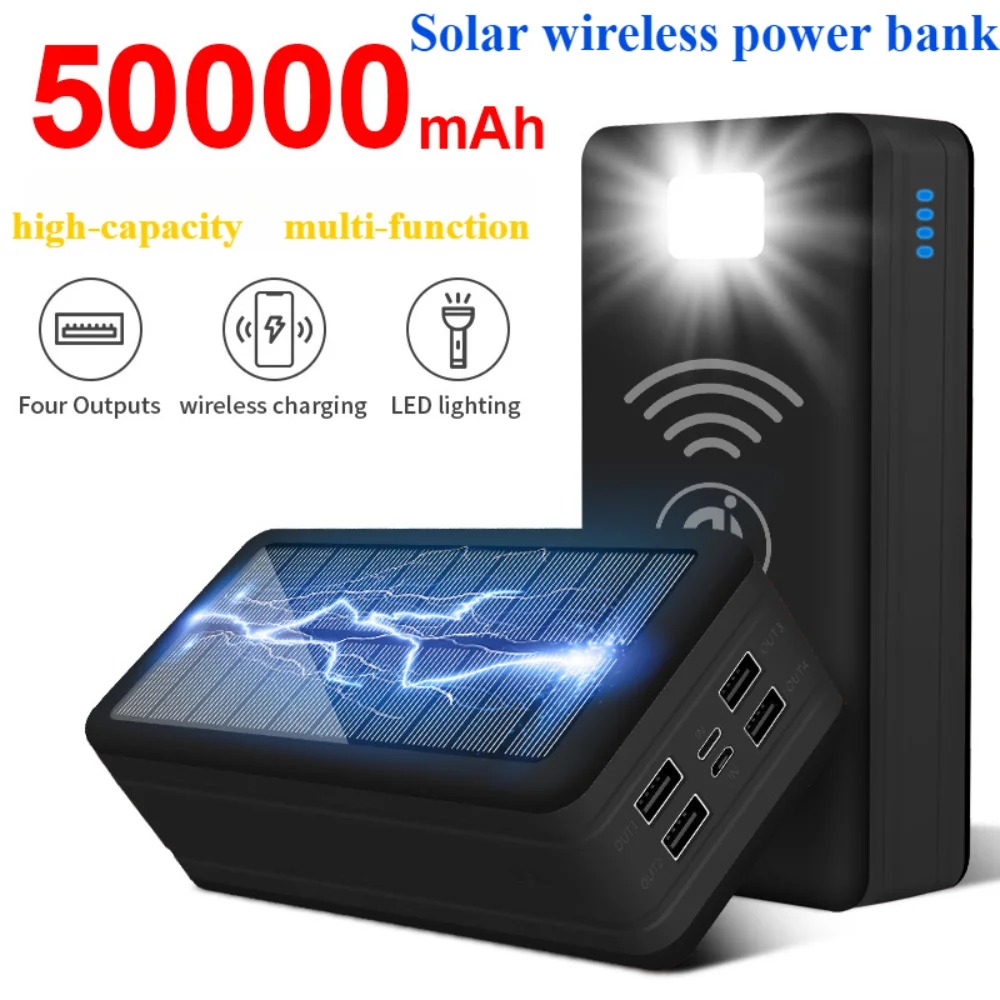 

Solar Power Bank 4USB 2.1A Large Capacity External Battery Mobile Phone Wireless Fast Charging Mobile Phone Accessory Power Bank