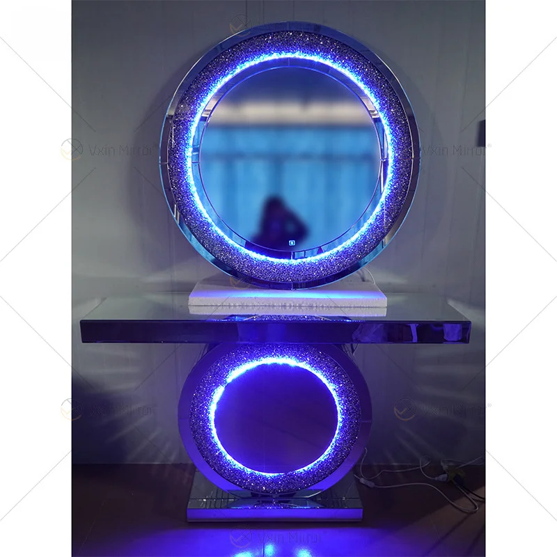 European and American bedroom dresser mirror combination with led smart bathroom mirror touch makeup mirror porch table glass