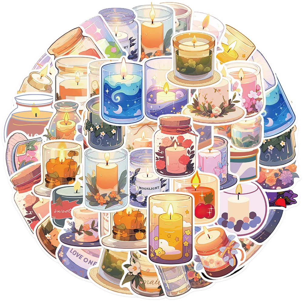 

10/50Pcs Cartoon Art Candle Aesthetic Varied Stickers Pack for Kids Travel Luggage Phone Scrapbooking Decoration Graffiti Decals