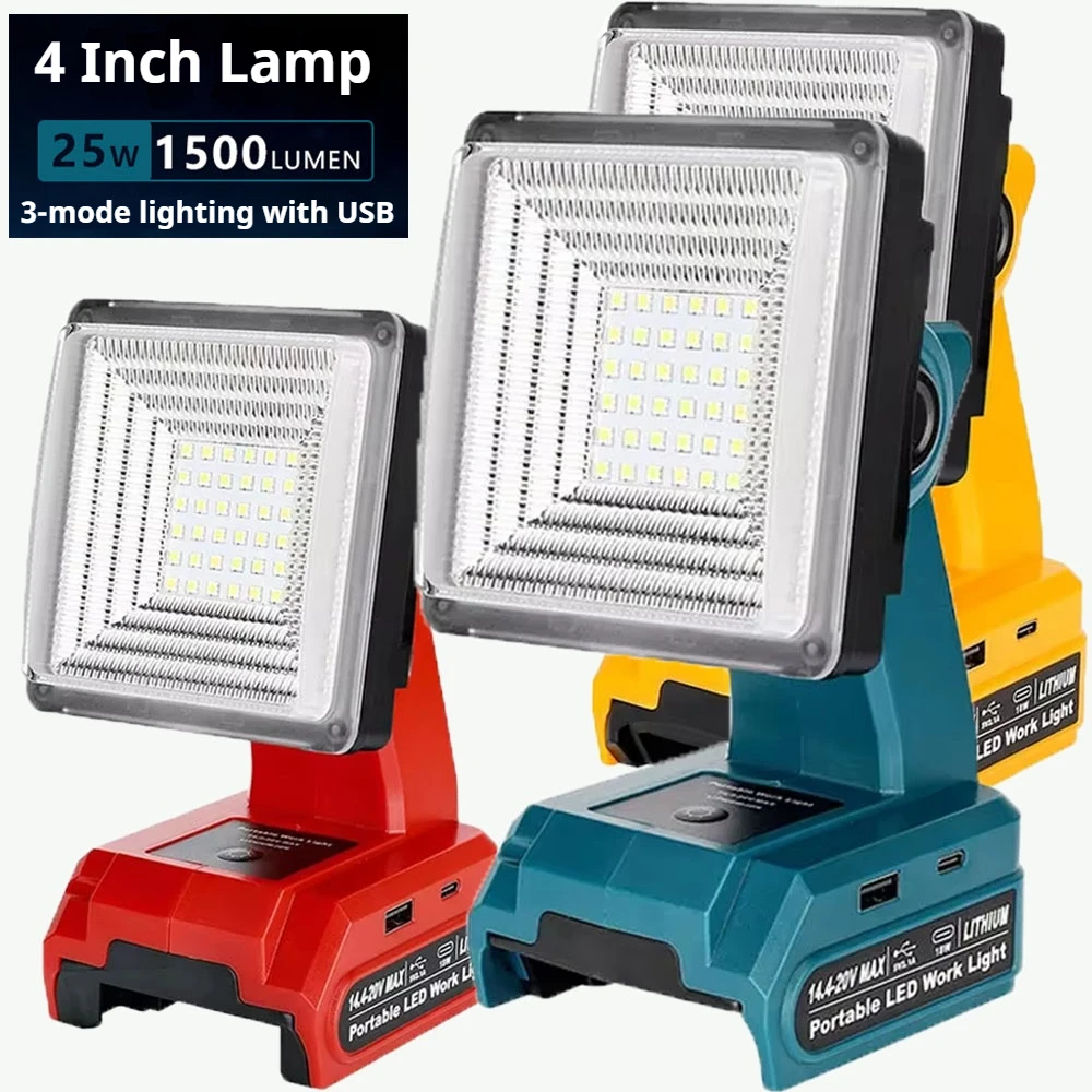 

18W LED Outdoor Emergency Lamp Maintenance Lamp with USB/Type-c, Suitable for Makita/Bosch/Dewalt/Milwaukee 14.4-20V Battery.