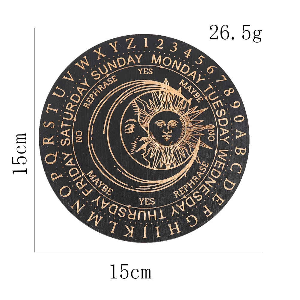 Black Wooden Pendulum Board  Laser Engraved Tarot Sun and Moon Motifs Dowsing Divination Plate Witchs Altar Supplies Home Decor