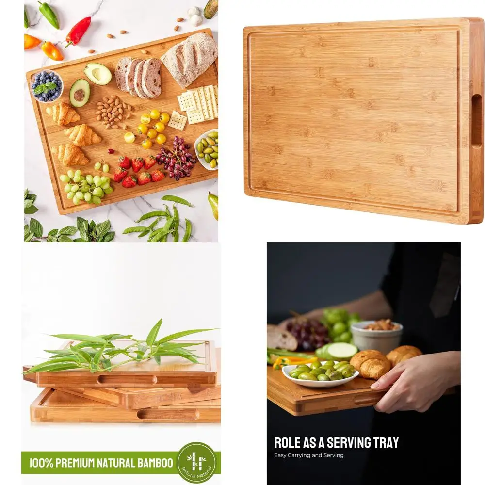 

Разделочная доска Jumbo Bamboo, двусторонняя доска шеф-повара XL с глубокой канавкой для мяса, овощей, фруктов и сыра