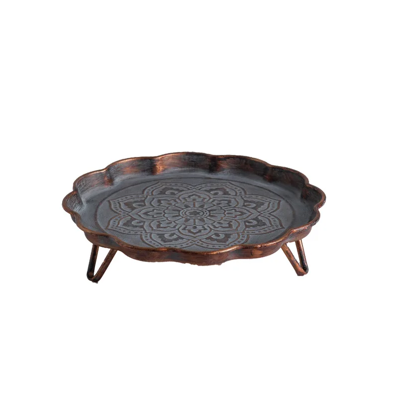 Foreign trade metal handicraft tray tea house fireplace teafruit refreshment fruit tray American retro engraved ornaments