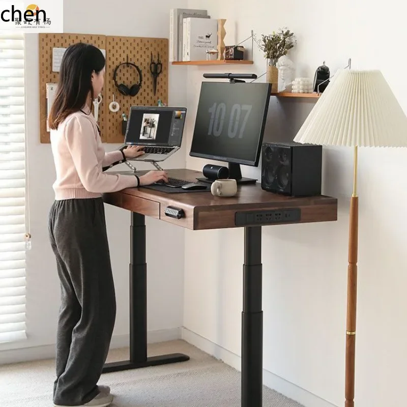 Solid Wood Electric Height Adjustable Desk Smart Computer Desk Adjustable Office Desk with Socket
