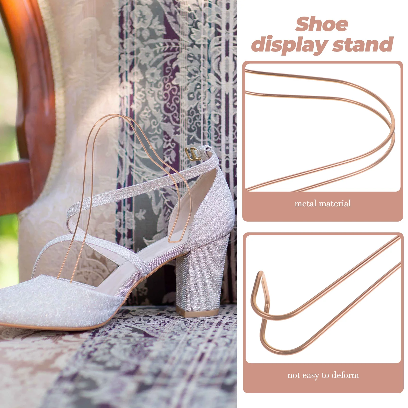 

2PCS Metal Shoe Display Rack Durable AntiRust Premium Quality HighHeel Organizer Elastic Storage Shelves Home Shop Use