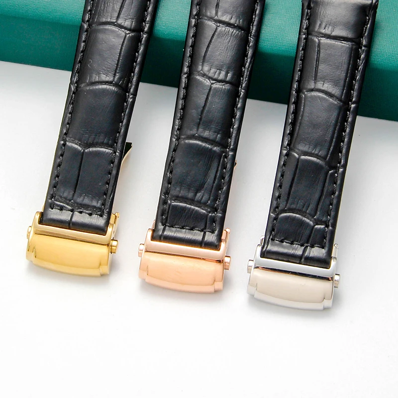 ل موريس لاكروا بونتوس ليه كلاسيكس سلسلة مقاوم للماء حزام جلد البقر الأصلي مزدوجة الصحافة للطي مشبك حزام الساعات 20 22 مللي متر