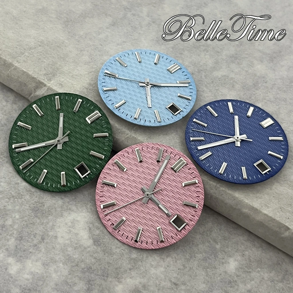 28.5mm  Wave Textured Watch Dial + Hands Green Luminous Watch Replacement Accessories Fit  NH35 NH36 Movement - view 3