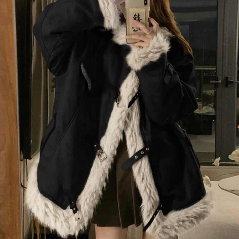 Design retro woolly splicing stand-up collar cotton-padded coat female fashion couple dress warm