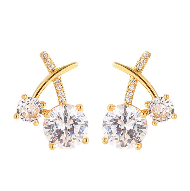 Sweet temperament and design, diamond-encrusted zircon cross earrings, light luxury, high-end, simple and versatile earrings
