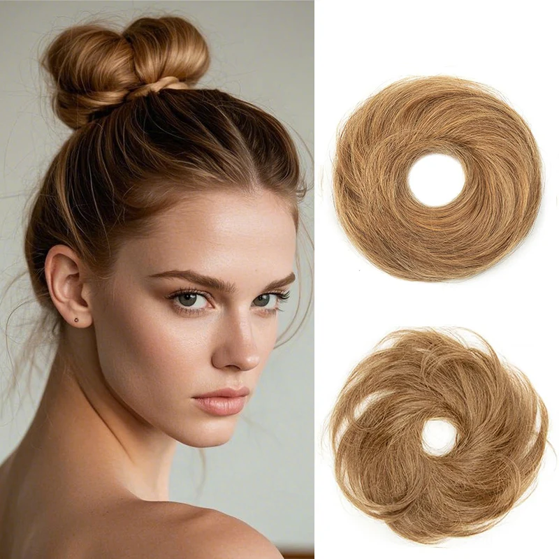 

All-in One Elastic Messy Bun Hairpiece 100% Remy Human Hair Chignon Extensions Straight Blonde Updo for Women 15g Easy Wear