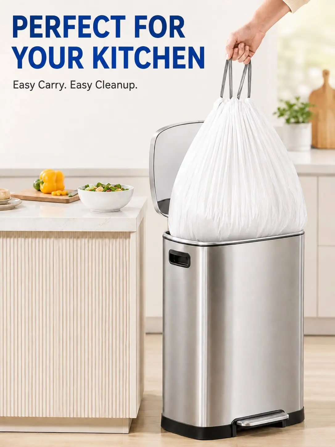 200PCS 13 Gallon Tall Kitchen Trash Bags, White Drawstring Garbage Bags With Gray Handles, Pre-Separated, Leak-Resistant & Tear-Resistant Trash Can Liners For Kitchen, Home, Office & Daily Cleanup