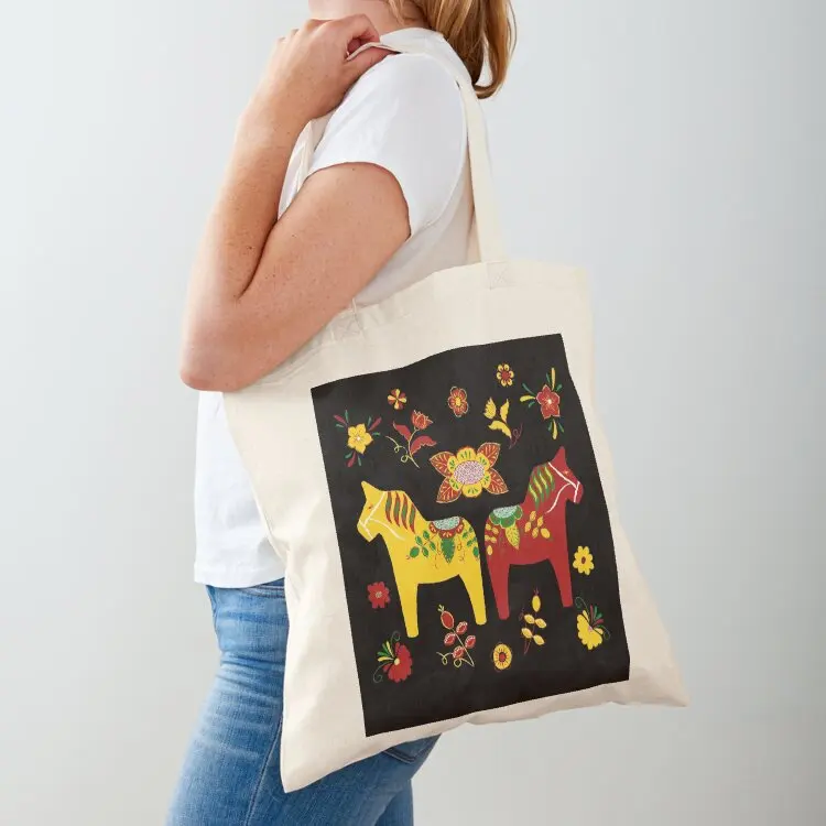 

Folk Art - Swedish Dala Horses - Red Yellow Green Tote Bag Big bag reusable grocery bags tote bag women