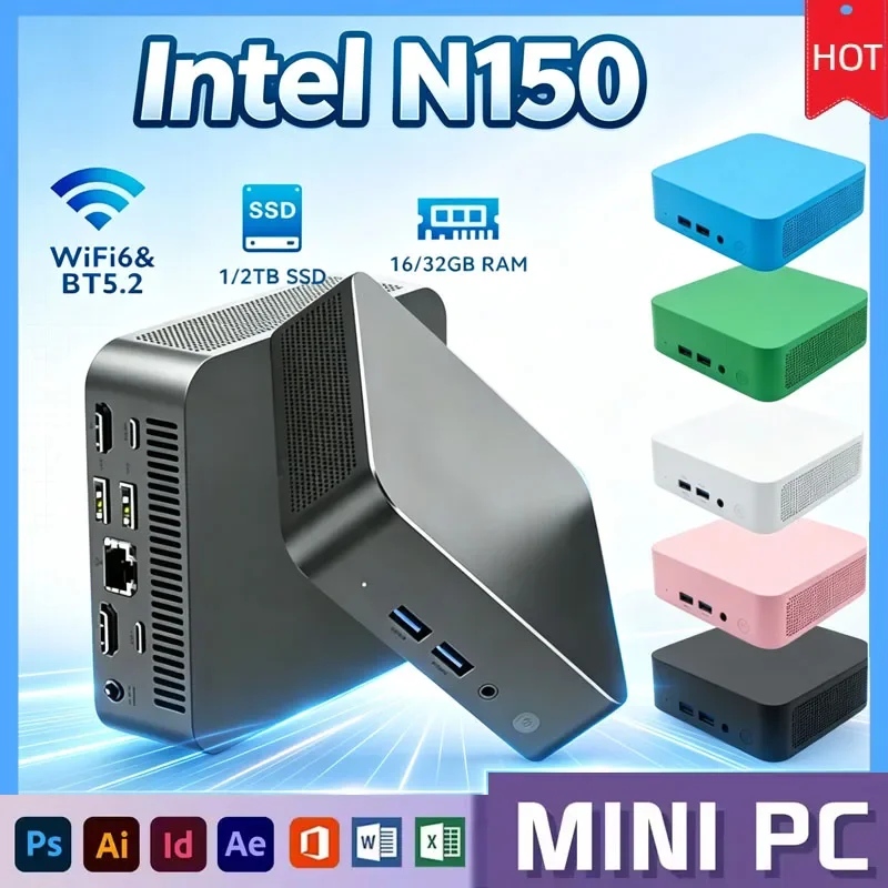 Mini PC Hotselling Windows 11 Intel N150 16GB RAM 256GB 1TB SSD PC Gamer Computer Dual WIFI 6 BT5.2 4K HD Mini Gaming Pc Desktop