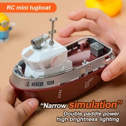ZWN 1/32 RC Boat With Lights Powerful Dual Motor 2.4G Long Range Wireless Remote Controlled Tugboat Model Toy for Boy Girl Gifts