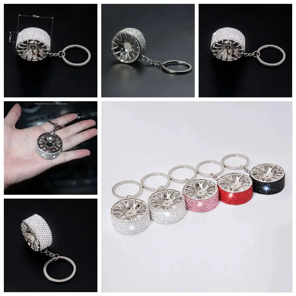 

Car Wheel Shape Keychain Bling Bling Crystal Alloy Keychain Creative Fashion Decor Auto Accessories Wheel Rim Model Keychain