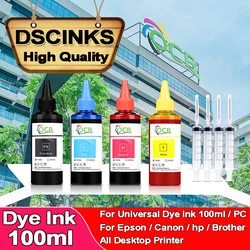 Encre à colorant universelle BK C M Y, kit compatible pour imprimante à jet d'encre HP IL Epson Brother Deskjet, adhérence précieuse CISS, 100ml