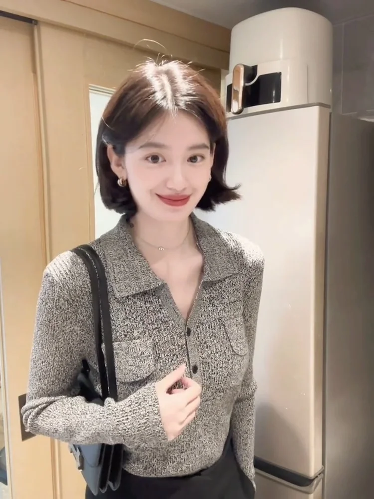 패셔너블 롱 스웨터 니트 베이스 여성용 가을 겨울 고급 스웨터 이너웨어 어깨 V넥 탑