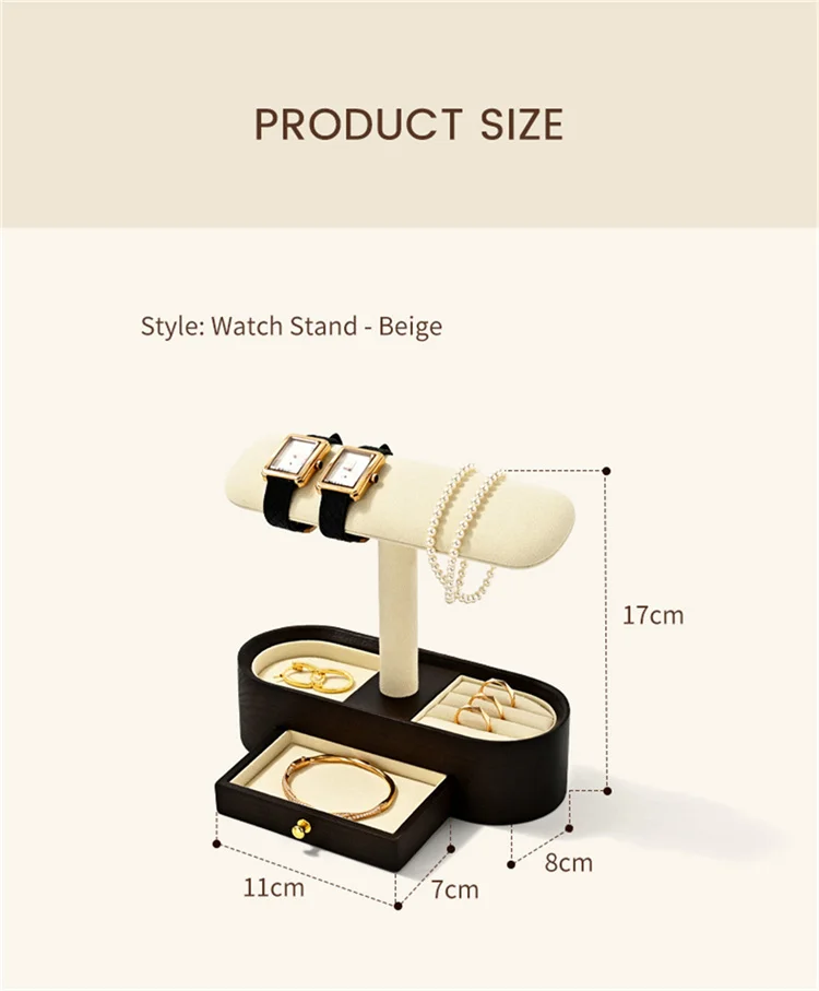 WoodTen Solid Wood Watch Display Stand with Drawers Double Layered Watch Necklace Bracelet Organizer Rack Jewelry Bracelet Stand