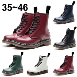 Botas tobilleras de piel auténtica para hombre y mujer, zapatos informales con plataforma, color blanco y negro, a la moda, 2023