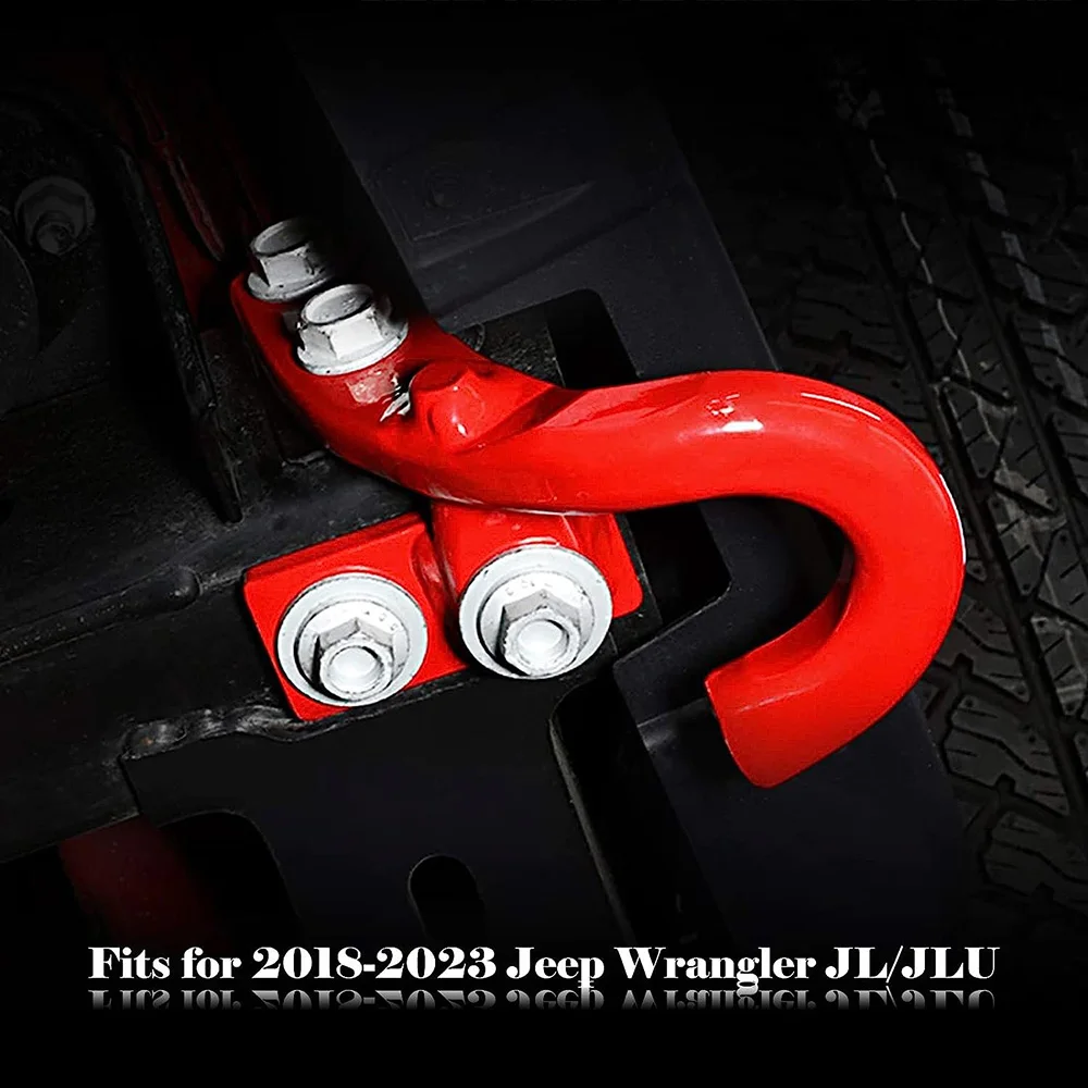 Tow Hook Kit Left Trailer Hitch Receiver for 2018 2019 2020 2021 2022 2023 Jeep Wrangler JL JLU Towing Accessories, Red