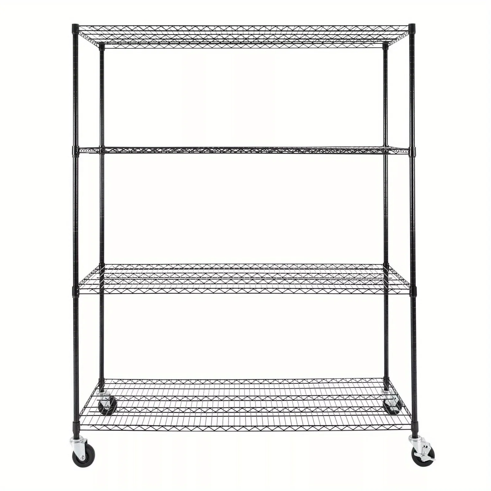 رف خط قابل للتعديل بأربع طبقات مع عجلات، رف تخزين من الفولاذ الكربوني الأسود شديد التحمل، مناسب لمطابخ المرآب