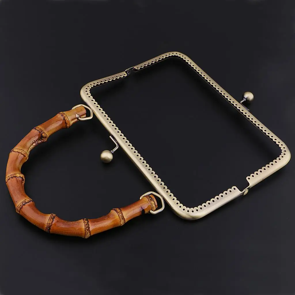 Vintage DIY Kiss Clasp Bag Hanger Bag Closure With Bamboo Handle for Ladies