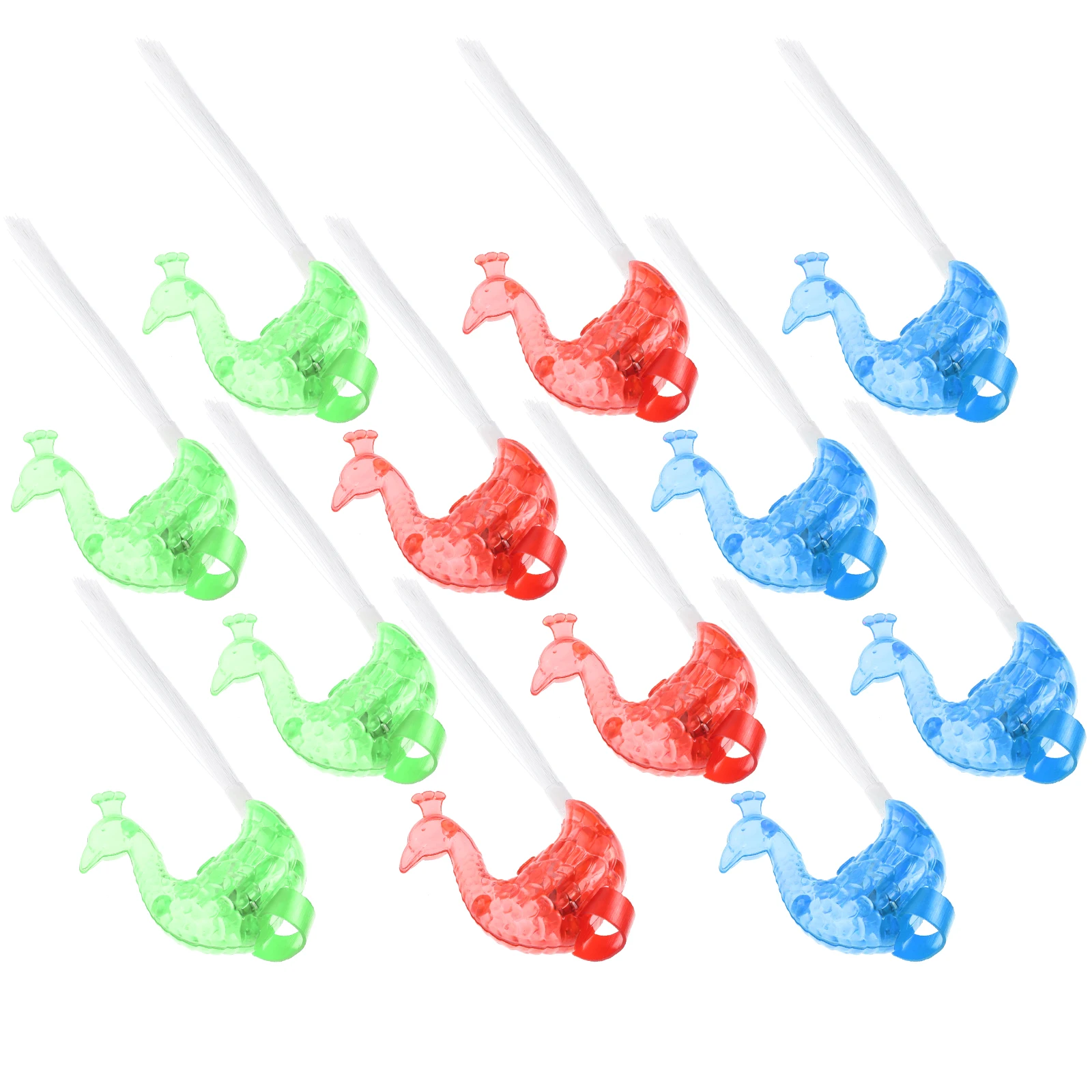 24 Stück im Dunkeln leuchtende Pfauen-Design-Fingerlichter, Glasfaser-Partydekorationen für Nachtfeiern, Glasfaser-Lichter