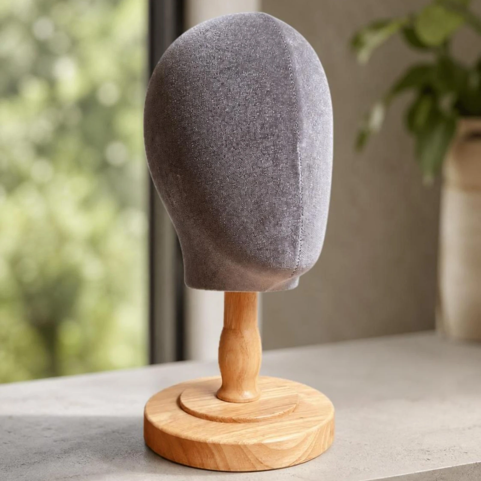 Velvet Mannequin Head Sturdy Mannequin Head with Wooden Base Pinnable Hairpiece Block Long-Lasting Portable for Hair Stylists