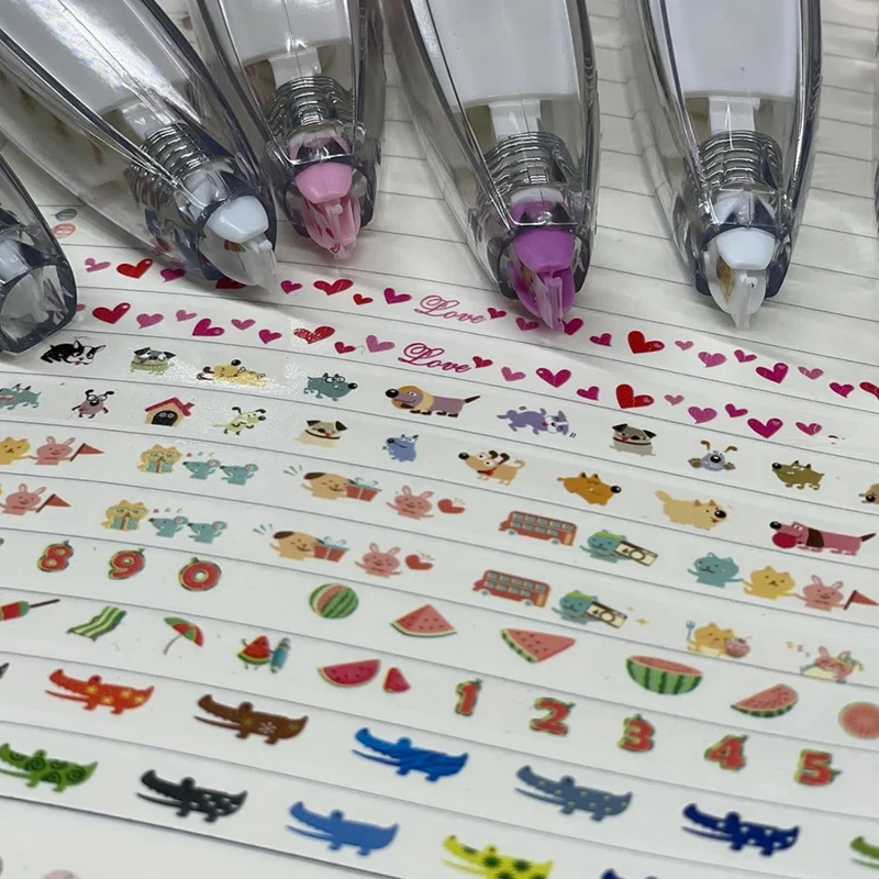 6PCS Cute Animals Decorative Pen Press Type Decorative Pen Cute Animals Lace Correction Tape Decorative Tape Pen