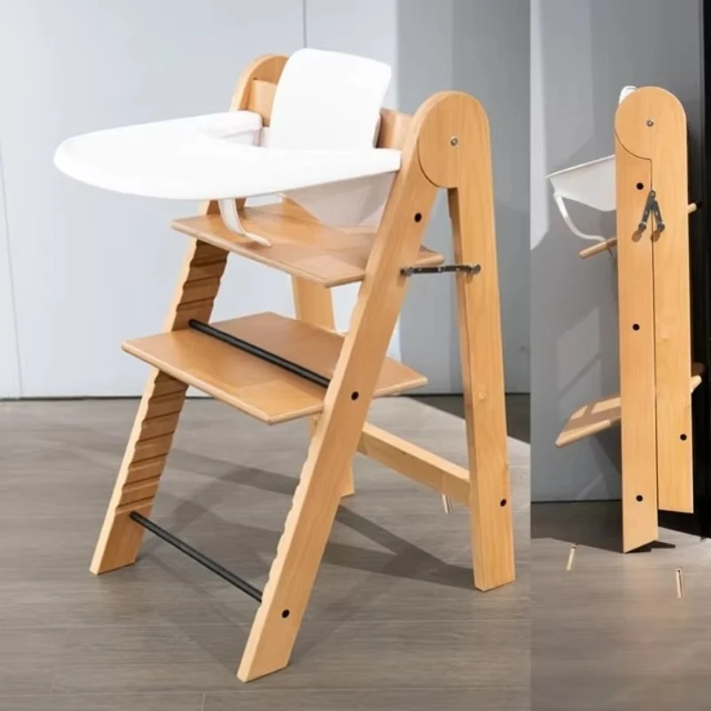 Foldable Solid Wood Modern European Baby Beech High Chair | Adjustable for 6 months to adult age range