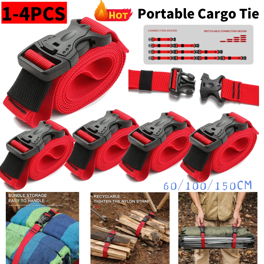 1-4PCS Tragbare Fracht Zurrgurt Gepäck Gürtel Strap Nylon Rucksack Gurt Seil mit Schnellverschluss Haken für Camping wandern Reisen