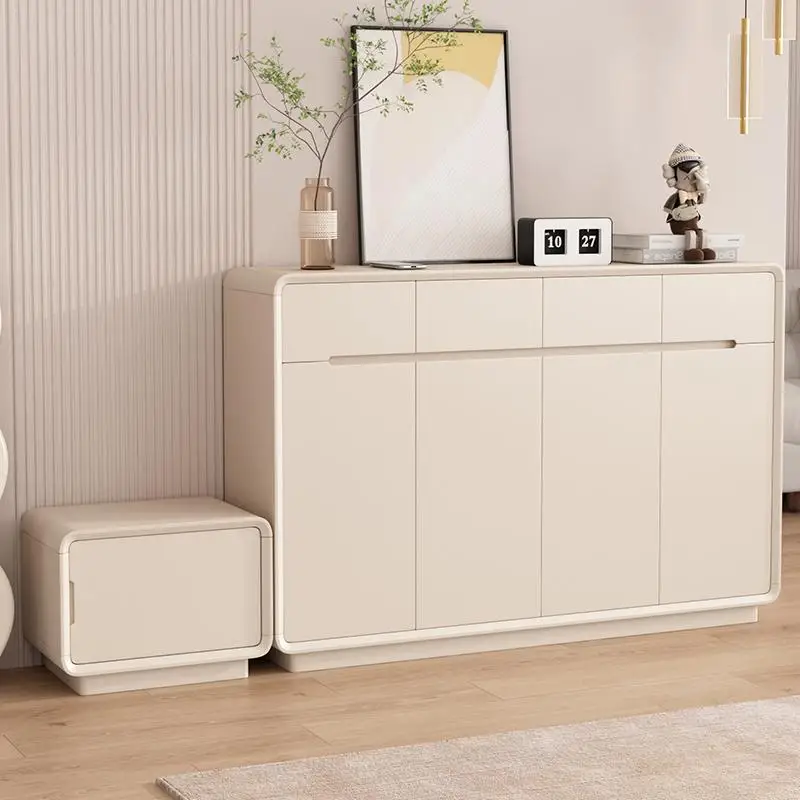 Cream wind shoe cabinet, shoe change stool, new 2024 explosion at the door of the home, the entrance cabinet is integrated with