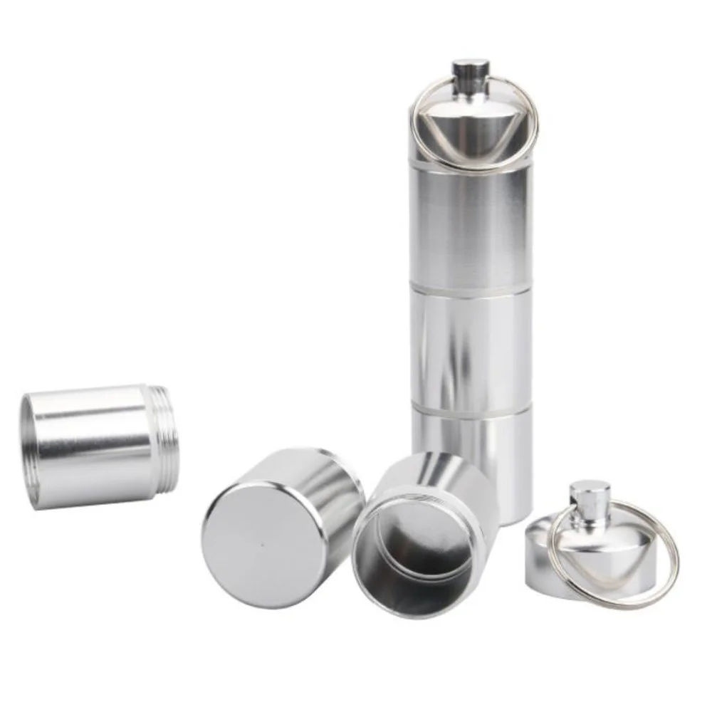 200pcs Outdoor Portable Waterproof Outdoor Medicine Pill Container Aluminum Case Keychain Metal Waterproof Box Case