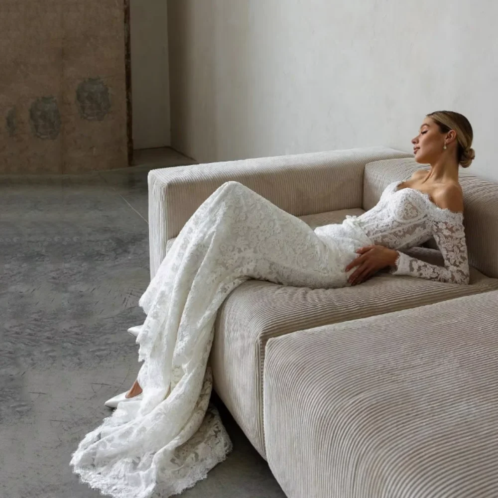 Abito da sposa in pizzo personalizzato sexy scollo a V sirena abiti da sposa pulsante posteriore classico lusso con spalle scoperte abiti da sposa Vestido De Novia