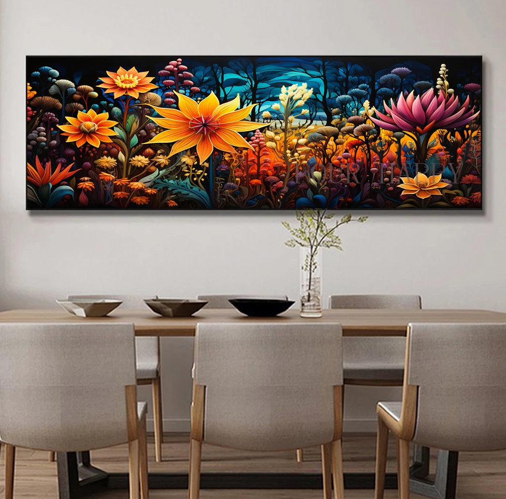 5D DIY Large Diamond Painting, Cross Field Flowers, Full Moon Landscape Wall Art, Full Round Drill, Embroidery Home Decor