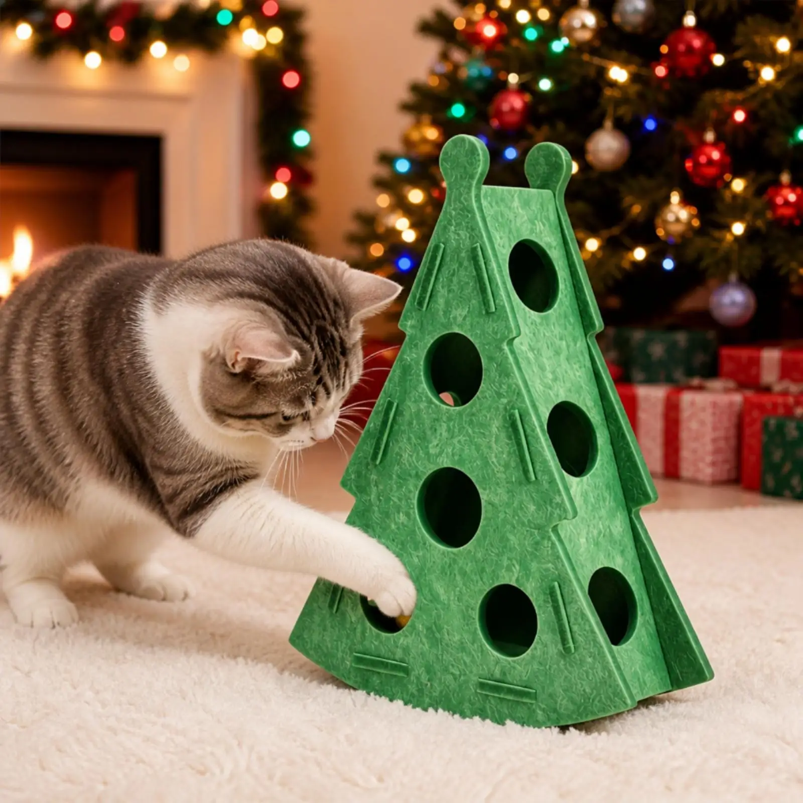 Christmas Tree Shaped Cat Toy Interactive Felt Cat Toy with Bells Holiday Themed for Cats