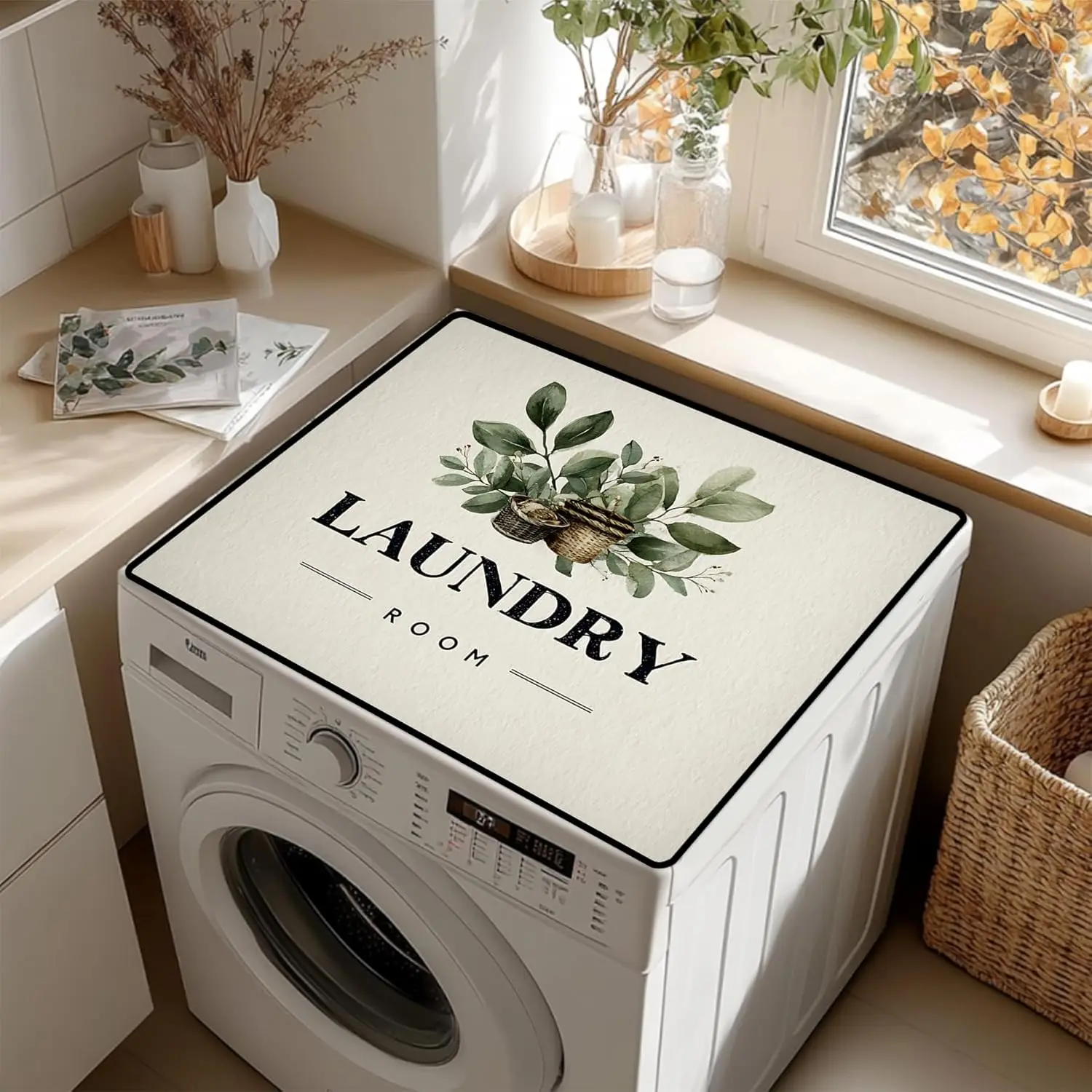 VIKAMA Tapete Decorativo Impermeable Antideslizante para Frigorífico y Secadora con Estampado de Pajaritos y Girasoles para Tarros Mason