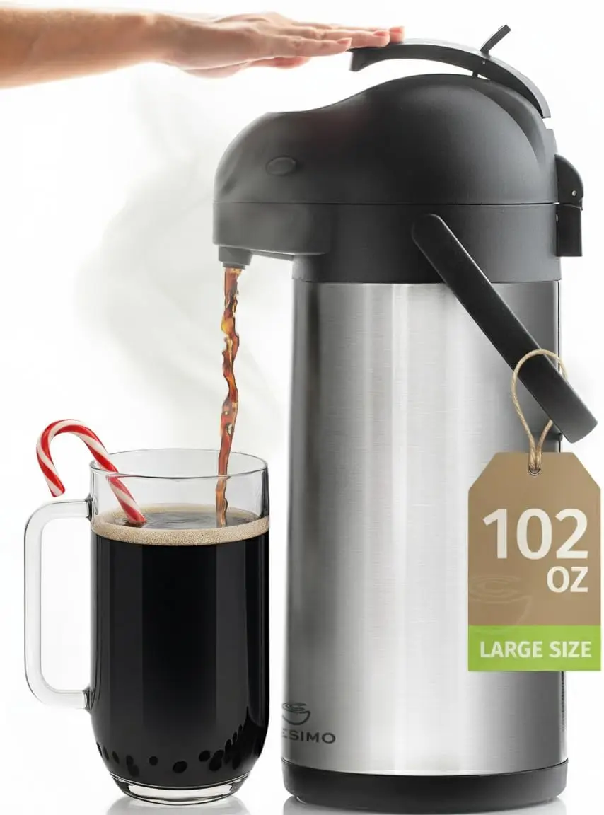 

Large 3L Insulated Coffee Carafe with Pump, Keeps Hot for 12 Hours and Cold for 36 Hours, Perfect for Parties and Events