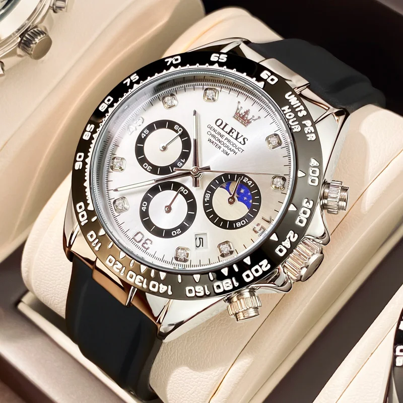OLEVS Neue Luxus männer Uhren Quarz Uhr Silikon Sport Datum Chronograph Wasserdicht Leucht Multifunktions herren Quarz Uhr
