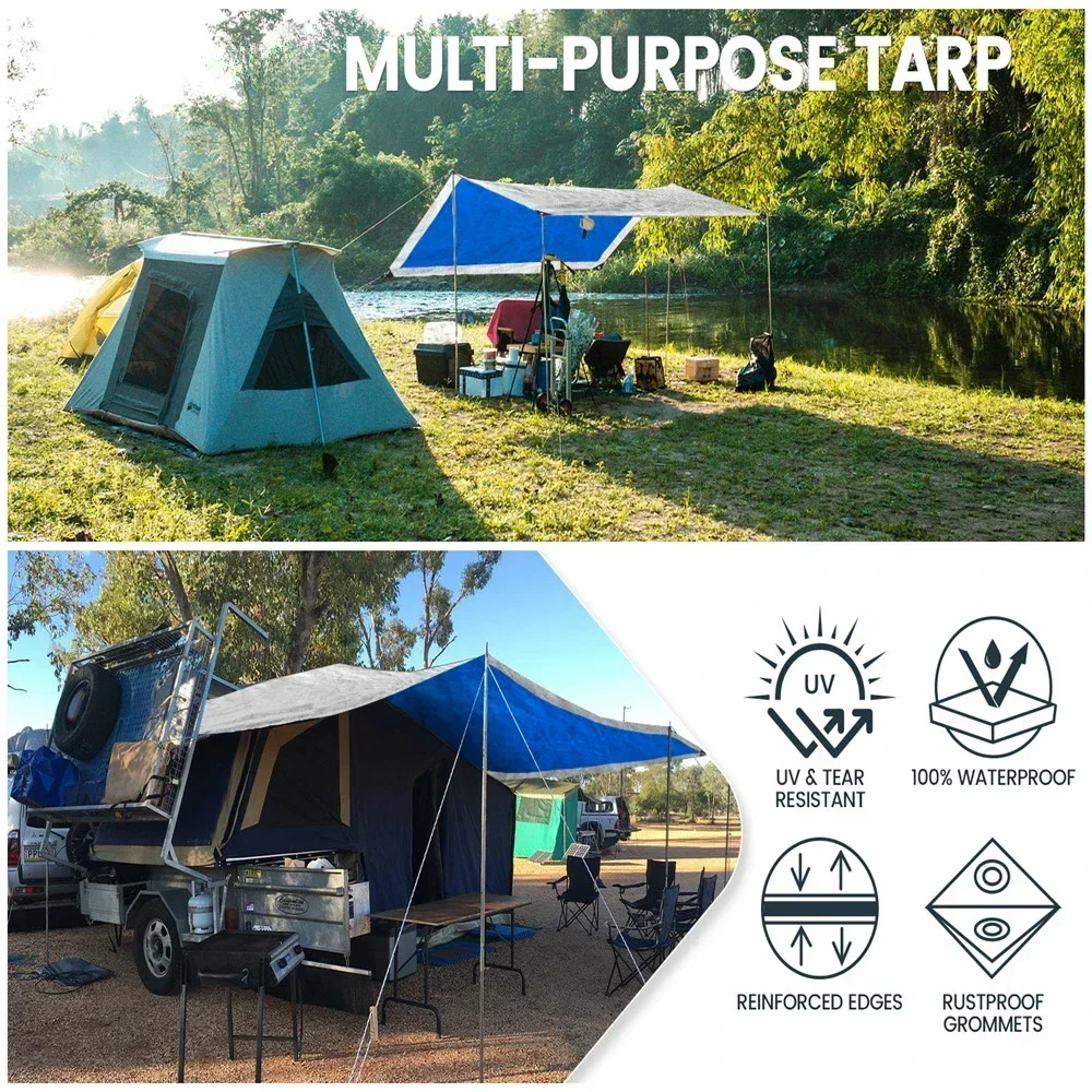 Waterproof Camping Tarp Sunshade Rain Shelter Tarpaulin with Eyelets, Multipurpose Outdoor Canopy Cover for Hiking, Camping & Emergency Use 3