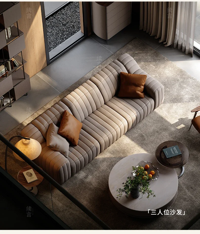 Full leather large flat living room straight electric sofa